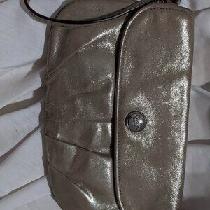 Coach Gold Metallic Wristlet Flap Clutch